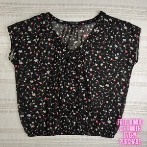Forever 21 Black Floral Sheer Blouse Top Size L – Rare Vintage Look